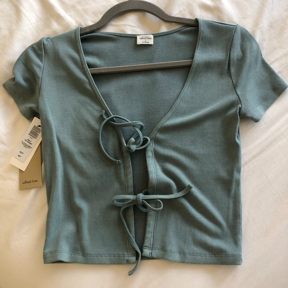 Aritzia Cropped Tie-front t-shirt - Greenish Blue